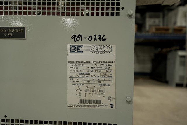75 KVA 480H to 208X/120V Isolation Multi-tap Transformer (981-0276) in Other Business & Industrial - Image 2
