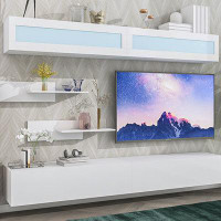 Ivy Bronx Wall Mount Floating TV Stand with Four Media Storage Cabinets and Two Shelves