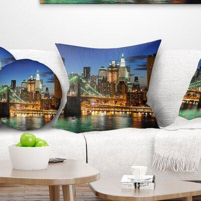 East Urban Home Cityscape Photo Big Apple after Sunset Pillow in Bedding