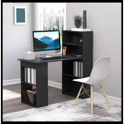 This computer desk has multiple shelves on both sides so everything you need is within your reach. S...