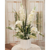 Primrue Modern Delphinium and Calla Lily Silk Floral Design