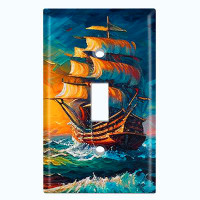WorldAcc Metal Light Switch Plate Outlet Cover (Rustic Sea Ship Boat Sunrise Ocean Art - Single Toggle)