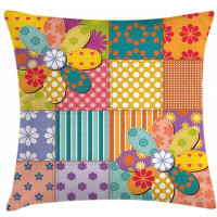 East Urban Home Ambesonne Colourful Throw Pillow Cushion Cover, Various Type Of Floral And Geometric Forms Mixed Polka D