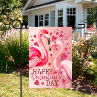 Northlight Seasonal Happy Valentine's Day Flamingo Heart Outdoor Garden Flag 12.5" X 18"