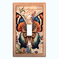 WorldAcc Metal Light Switch Plate Outlet Cover (Colourful Monarch Butterfly Damask Letter - Single Toggle)