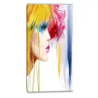 Design Art 'Girl with Colourful Hair Portrait Contemporary' Painting