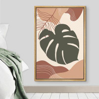 SIGNLEADER Bayou Breeze Framed Canvas Print Wall Art Monstera Leaf With Brown Paint Blots Botanical Plants Illustrations