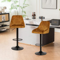 Everly Quinn Adjustable and Swivel Metal Stool with Velvet Seat