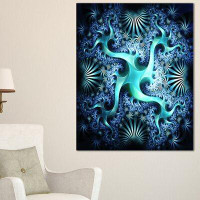 Made in Canada - Design Art Glowing Blue Fractal Flower Design Graphic Art on Wrapped Canvas