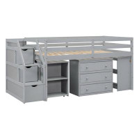 Harriet Bee Twin Size Loft Bed With Retractable Writing Desk And 3 Drawers