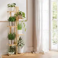 Arlmont & Co. 6 Tier 7 Pot Bamboo Plant Stand Natural Flower Pot Stand