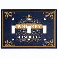 WorldAcc Metal Light Switch Plate Outlet Cover (Vintage Ten Year Scotch Whiskey Yellow Frame Border Navy - Single Toggle