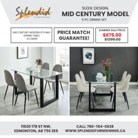 Summer Sale!! Sleek Design, Mid Century Model 5 Pc Dining Set
