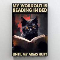 Trinx Cat My Work Out Is Reading In Bed 1 - 1 Piece Rectangle Graphic Art Print On Wrapped Canvas