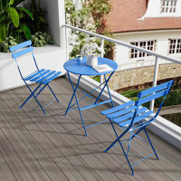 Ebern Designs 3 Pieces Patio Bistro Balcony Metail Chair Table Set-blue