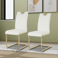 Mercer41 Luxury Style Upholstered Dining Chairs 2-Piece Set with L-Shaped Metal Legs and Backrests
