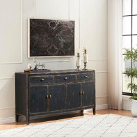 Red Barrel Studio Eileene Weathered Black and Brown Four Door Credenza with Three Drawers