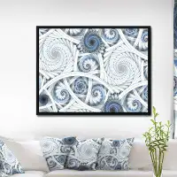 East Urban Home 'White Spiral with Blue Fractal Art' Framed Graphic Art Print on Wrapped Canvas