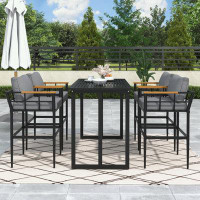 Hokku Designs Outdoor Dining Set with Acacia Wood Armrest and Steel frame