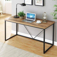 Inbox Zero Rustic Industrial Computer Desk,Wood And Metal Writing Desk, Vintage PC Table For Home Office, Oak 55 Inch