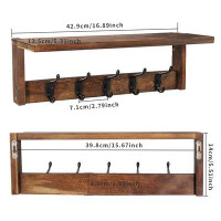 17 Stories 2 Pack Coat Rack Wall Mount With Shelf Coat Hooks Wall Mounted(DIY Install), Brown Wall Hooks Decorative, Coa