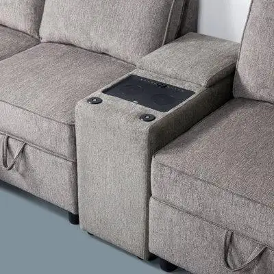 Hokku Designs Madella Audio Smart End Tables with Storage and Built-in Outlets,Power Grommet for Sofa Sectional