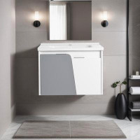Hokku Designs 28 Inch White Wall-Mounted Single Bathroom Vanity With Ceramic Sink