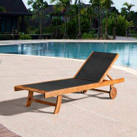 Alaterre Caspian 73" Wide Eucalyptus Wood Outdoor Lounge Chair with Mesh Seating