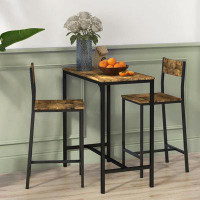 17 Stories 3 Piece Bar Table And Chairs, Industrial Dining Table Set For 2, Counter Height Kitchen Table With Bar Stools