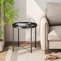 Ebern Designs Ebern Designs Side Table, Metal End Table Black Round Side Table Sofa Small Table With Removable Tray For