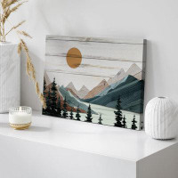 IDEA4WALL Teal Mountain Pine Trees Nature Wood Effect Abstract Landscape Farmhouse Wall Decor Bedroom