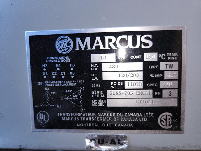 Marcus 10 KVA transfomer, 3PH, 480v to 120/208v in Other Business & Industrial - Image 2