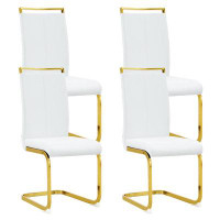 Mercer41 Modern Dining Chairs, PU Faux Leather High Back Upholstered Side Chair With Golden C-Shaped  Tube Chrome Metal