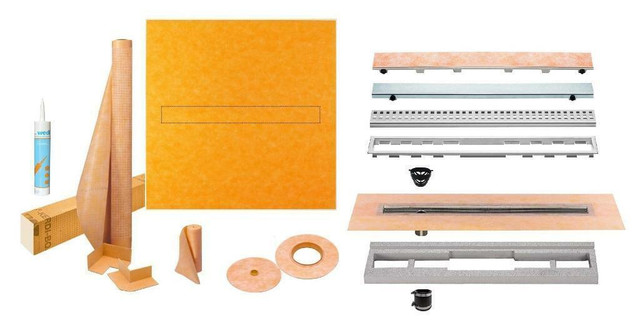 Schluter Systems Kerdi Line Waterproof Shower Kit with Linear Drain, Grate Assembly, Membrane, Curb, Band and Tray in Plumbing, Sinks, Toilets & Showers - Image 2