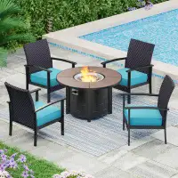 Lark Manor Patio Furniture,outdoor Furniture,4-piece Wicker Rattan Outdoor Conversation Set With Outdoor Fire Table