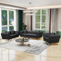 House of Hampton 3-Piece Sofa Sets With Sturdy Metal Legs, Button Tufted Back, PU Upholstered Couches Sets Including Thr