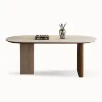 Hokku Designs 70.87" Beige Oval Slate + Manufactured Wood Dining Table