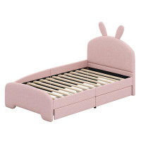 Zoomie Kids Mullinax Twin Size Upholstered Platform Bed with Cartoon Ears Shaped Headboard and 2 Drawers