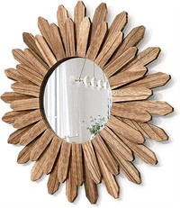 Honiway Mirror Wall Decor 21 inch Rustic Wood Boho Aesthetic Mirror for Room Dec