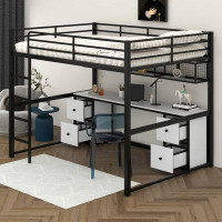 Isabelle & Max™ Full Size Metal Loft Bed With Desk, Drawers And Bedside Tray