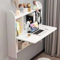 Ebern Designs Floating Desk,wall Mounted Table Fold Down Desk For Small Space With Storage Shelf