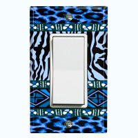 WorldAcc Metal Light Switch Plate Outlet Cover (Safari Pattern African Tribal Cheetah Leopard Blue   - Single Toggle)