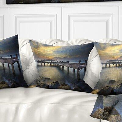 East Urban Home Sea Bridge Old Wood Boat Jetty into Sea Pillow in Bedding