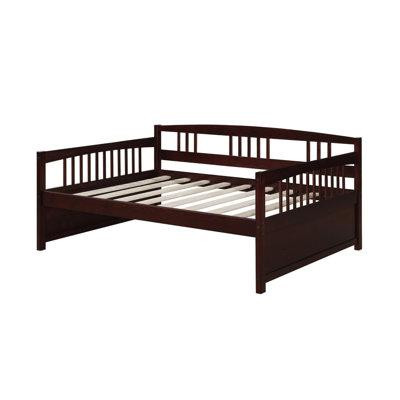 Red Barrel Studio Twin Size 2-In-1 Wood Daybed Frame Sofa Bed In Brown Cherry Finish in Beds & Mattresses in Québec