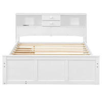 Red Barrel Studio Full Size Solid Wood Pltaform Bed With Twin Size Trundle, 5 Drawers,  Shelves And Outlet
