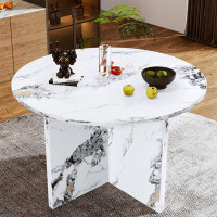 Brayden Studio Round Dining Table For 4-6, 47 Inch Modern Kitchen Faux Marble Table Small Dinner Table MDF Kitchen Dinni