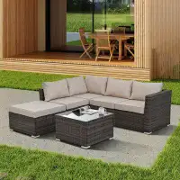 Hokku Designs Outdoor Patio Furniture,  4 Set Wicker Furniture With Tempered Glass Coffee Table,Grey