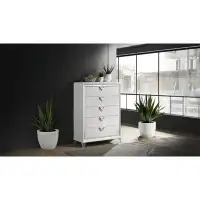 Mercer41 Prism Modern Style 5-Drawer Chest With Mirror Accents & V-Shape Handles In White