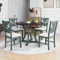 Ophelia & Co. 5-Piece Round Dining Table And 4 Fabric Chairs With Special-Shaped Table Legs And Storage Shelf (Antique B