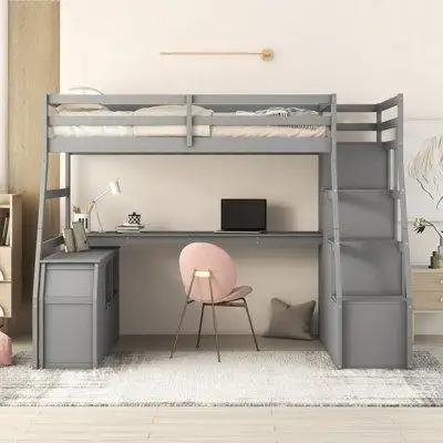 Builddecor Modern Loft Bed With With 7 Drawers 2 Shelves And Desk -